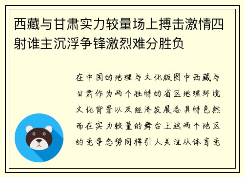西藏与甘肃实力较量场上搏击激情四射谁主沉浮争锋激烈难分胜负